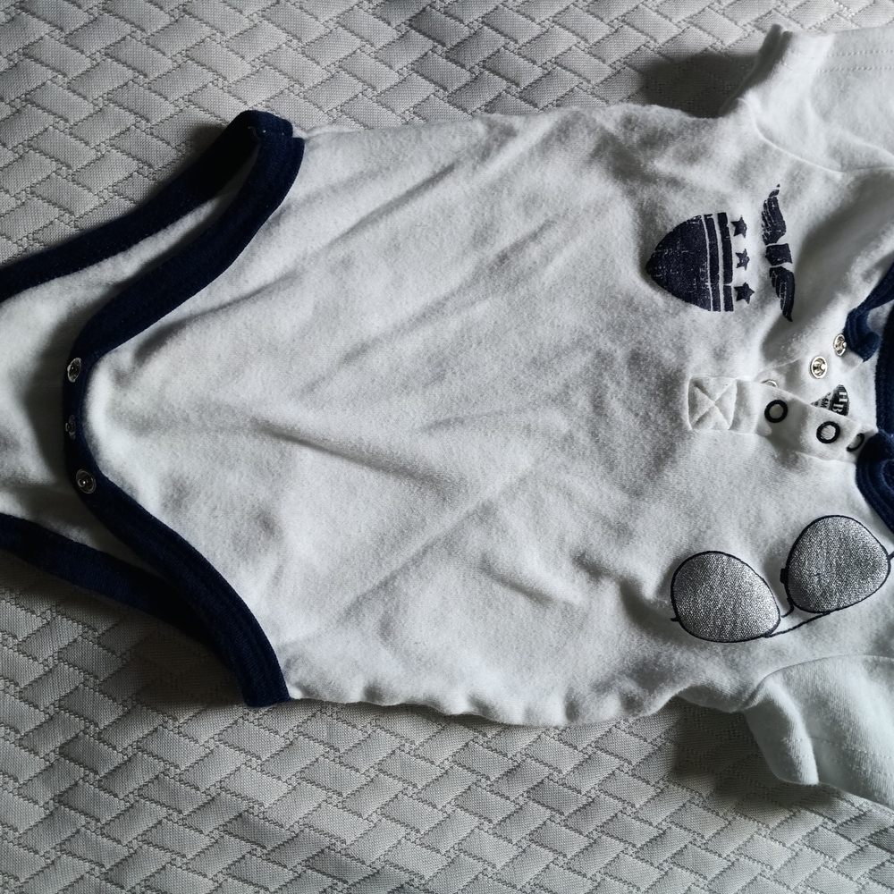 Infant White and Blue One Piece